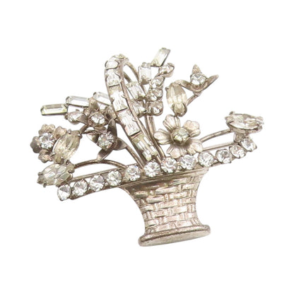 925 Sterling Silver Vintage Brooch CARL ART Topaz Etched Floral Basket  BP12002