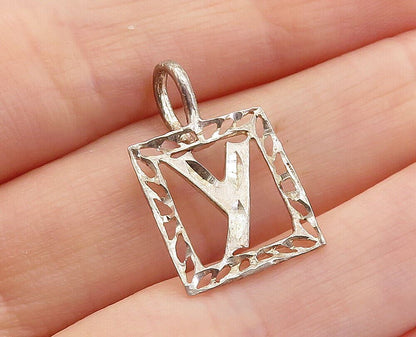 925 Sterling Silver  Vintage Petite Shiny Etched Y Initial Pendant  PT3918