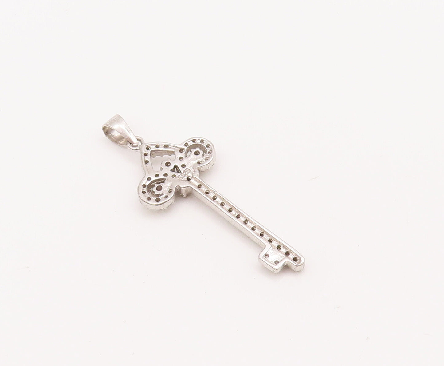 925 Sterling Silver Vintage Pendant Swirly Cutout Carved CZ Inlay Key  PT23102
