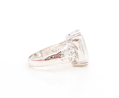 925 Sterling Silver Vintage Ring Rectangle Cut Mystic Stone & CZ  Sz 8  RG31180