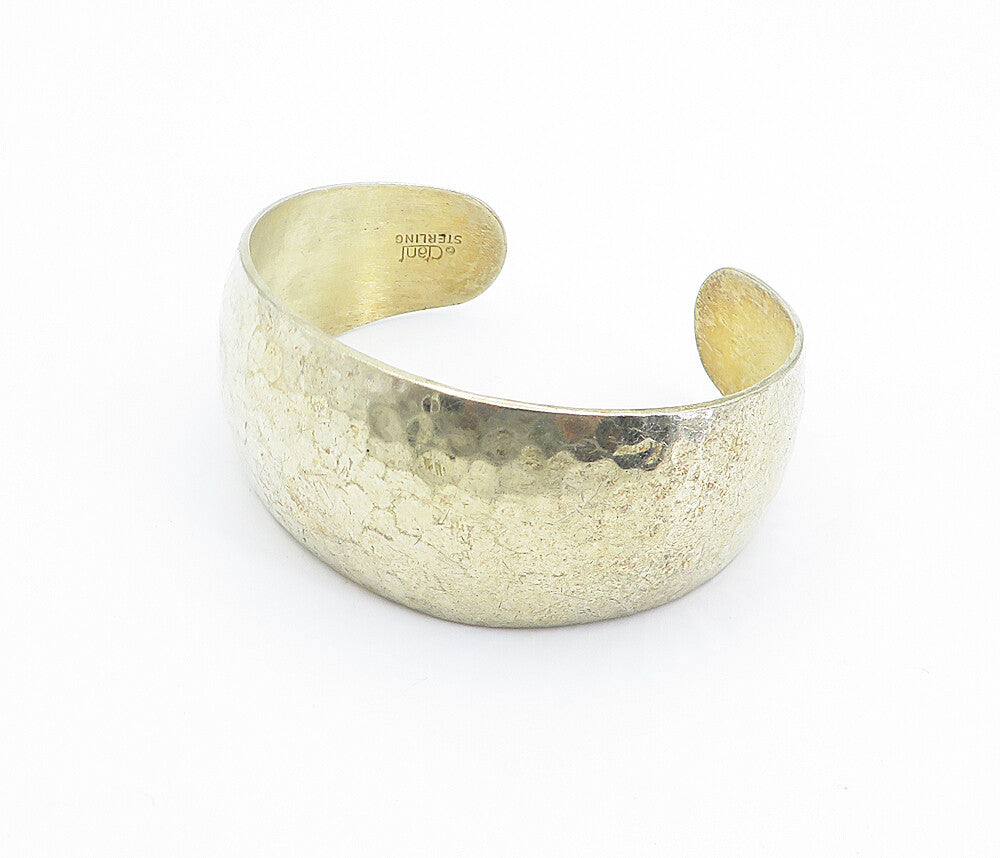 CIANI 925 Sterling Silver Vintage Shiny Hammered Detail Cuff Bracelet BT3364