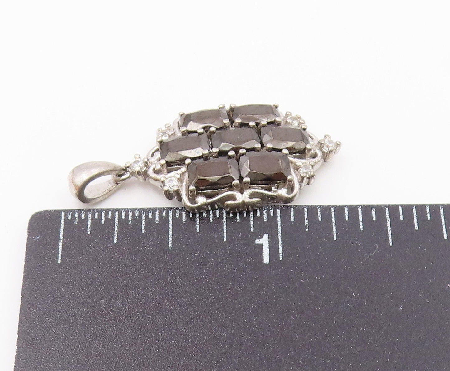 925 Sterling Silver  Vintage Solid Beaded Oval Round Sapphire Pendant  PT22413