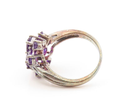 925 Sterling Silver Vintage Ring Dark Tone Oval Amethyst Cluster  SZ 8  RG31950