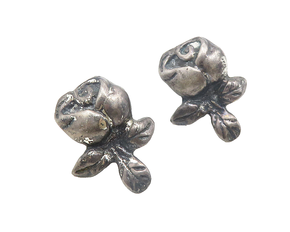 925 Sterling Silver  Vintage Oxidized Rose Flower Non Pierce Earrings  EG5518