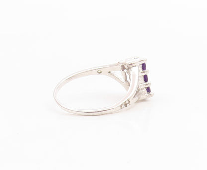 925 Sterling Silver Vintage Ring Round Cut Amethyst Split Band  Sz 7.5  RG36169