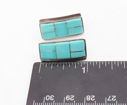 925 Sterling Silver Vintage Earrings TEME NAVAJO Rectangle Larimar Inlay EG13336