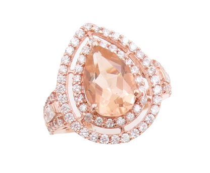 925 Sterling Silver Vintage Ring Rose Gold Plated Morganite & CZ Sz 6  RG30637