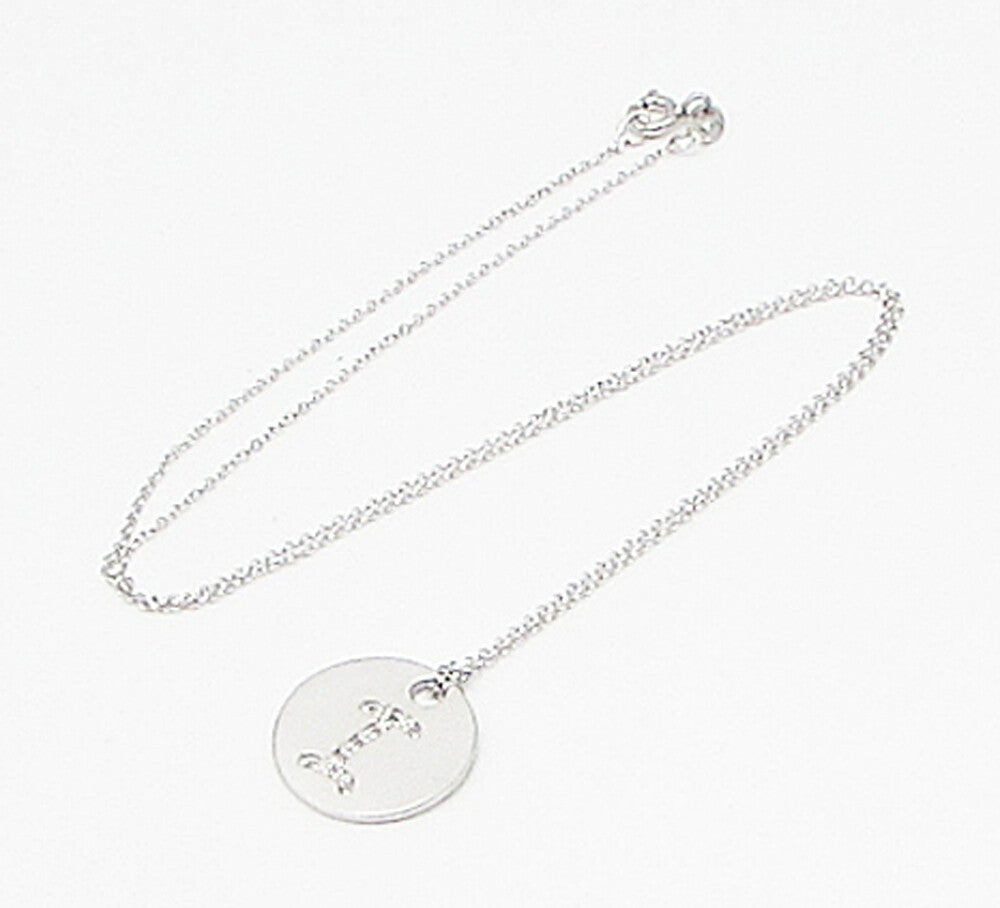 925 Sterling Silver  .10ctw Genuine Diamonds I Initial Pendant & Chain  PT2457