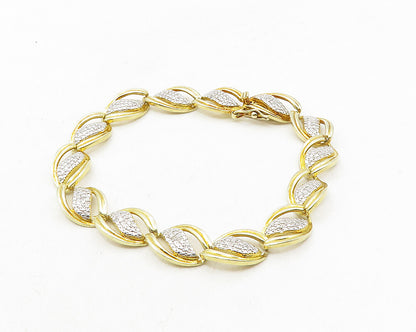 925 Sterling Silver  Genuine Diamonds Shiny Two Tone Chain Bracelet  BT4404