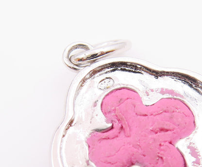 925 Sterling Silver  Vintage Pink Crystal & Topaz Key Motif Pendant  PT17410