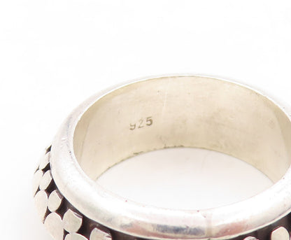 925 Sterling Silver Vintage Ring Solid Dot Effect Carved Spinner  Sz 9  RG31349