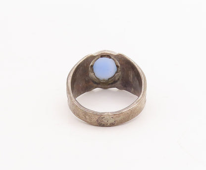 925 Sterling Silver Vintage Ring Minimalist Oval Inlay Blue Cat Eye Sz 8 RG28978