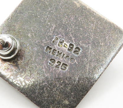 MEXICO 925 Sterling Silver  Vintage Dark Tone Square Drop Earrings  EG8061