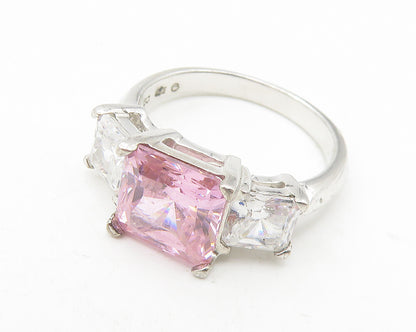 925 Sterling Silver  Pink & White Cubic Zirconia Shiny Band Ring Sz 6  RG11181