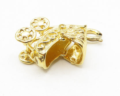 925 Sterling Silver  Vintage Shiny Gold Plated Baby Carriage Pendant  PT9387