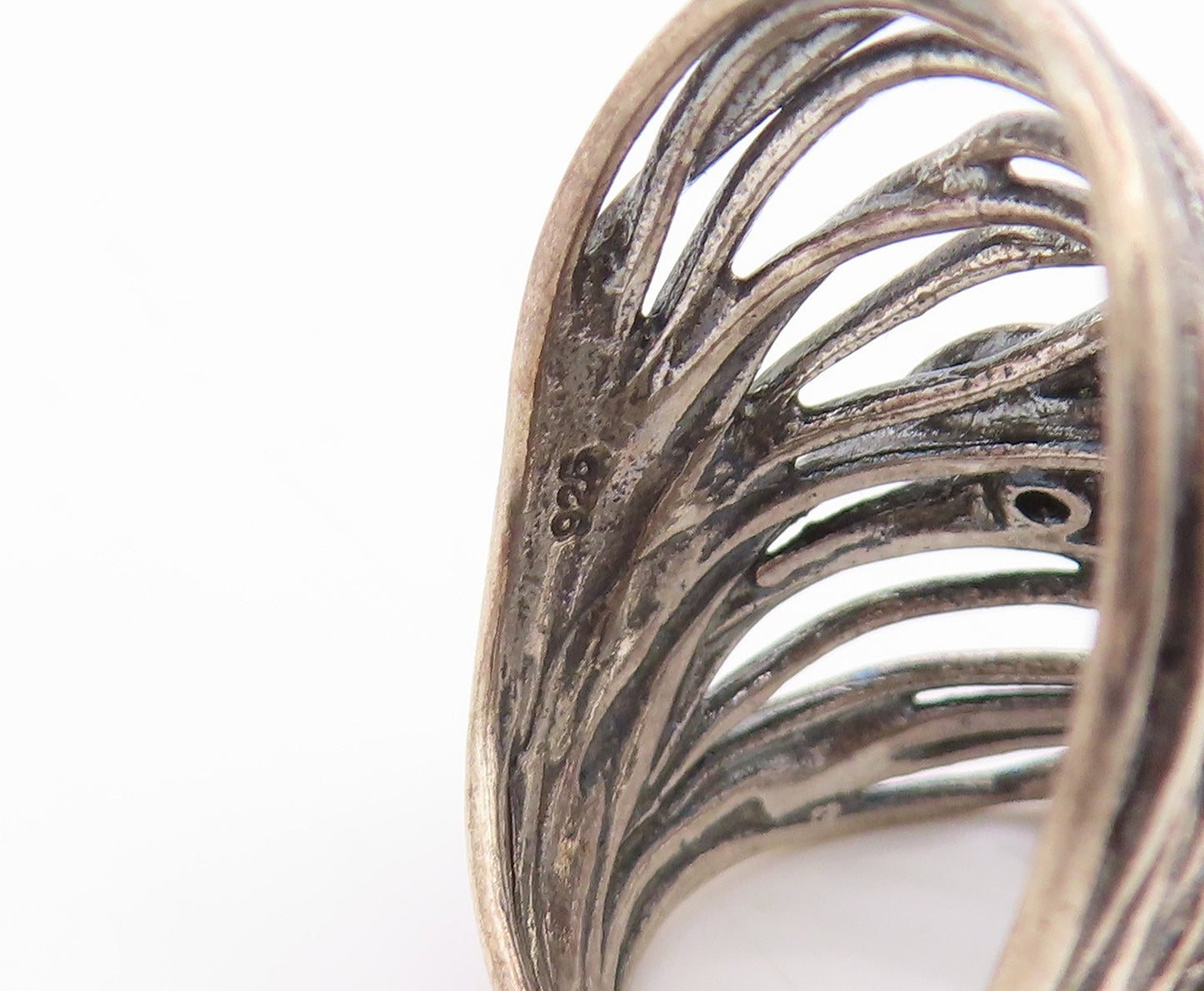 925 Sterling Silver Vintage Ring ISRAEL Spinel Brutalist Band  Sz 7.5  RG35840