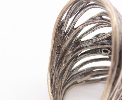 925 Sterling Silver Vintage Ring ISRAEL Spinel Brutalist Band  Sz 7.5  RG35840
