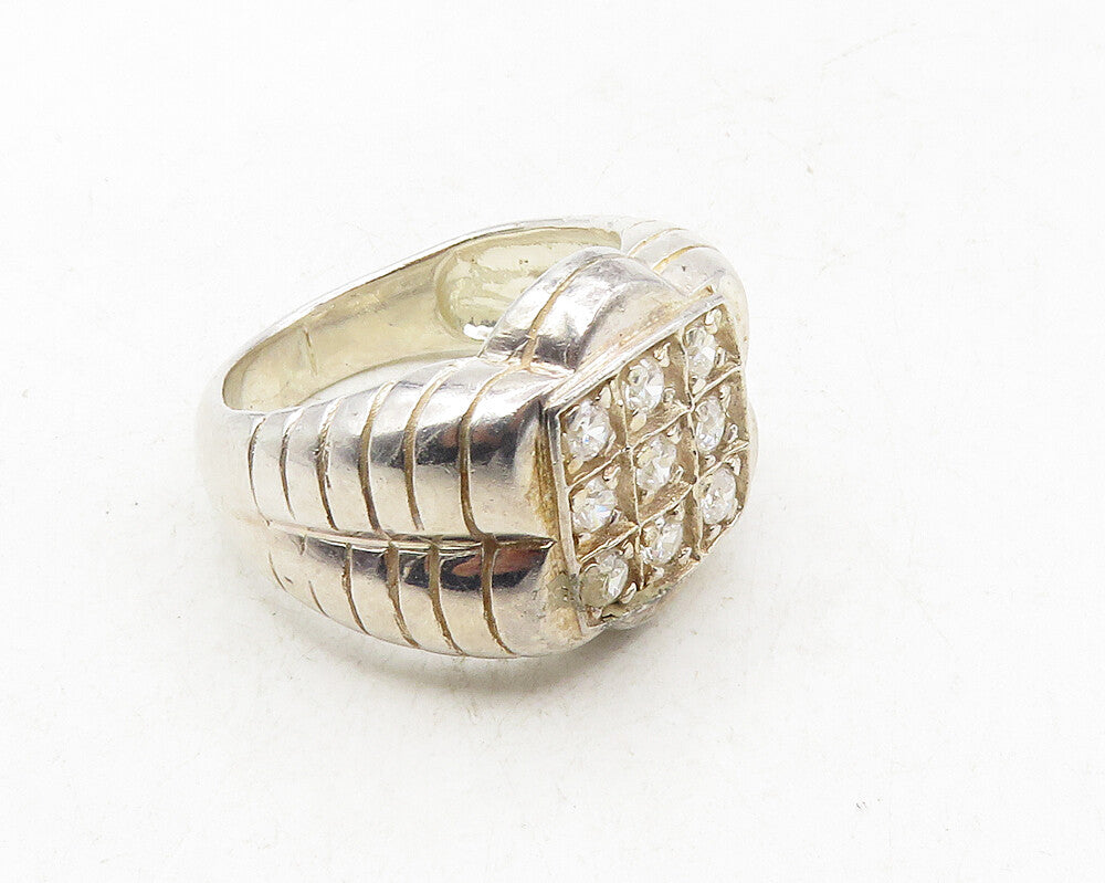 925 Sterling Silver  Vintage Cubic Zirconia Floral Dome Band Ring Sz 10 RG9630