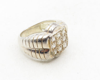 925 Sterling Silver  Vintage Cubic Zirconia Floral Dome Band Ring Sz 10 RG9630