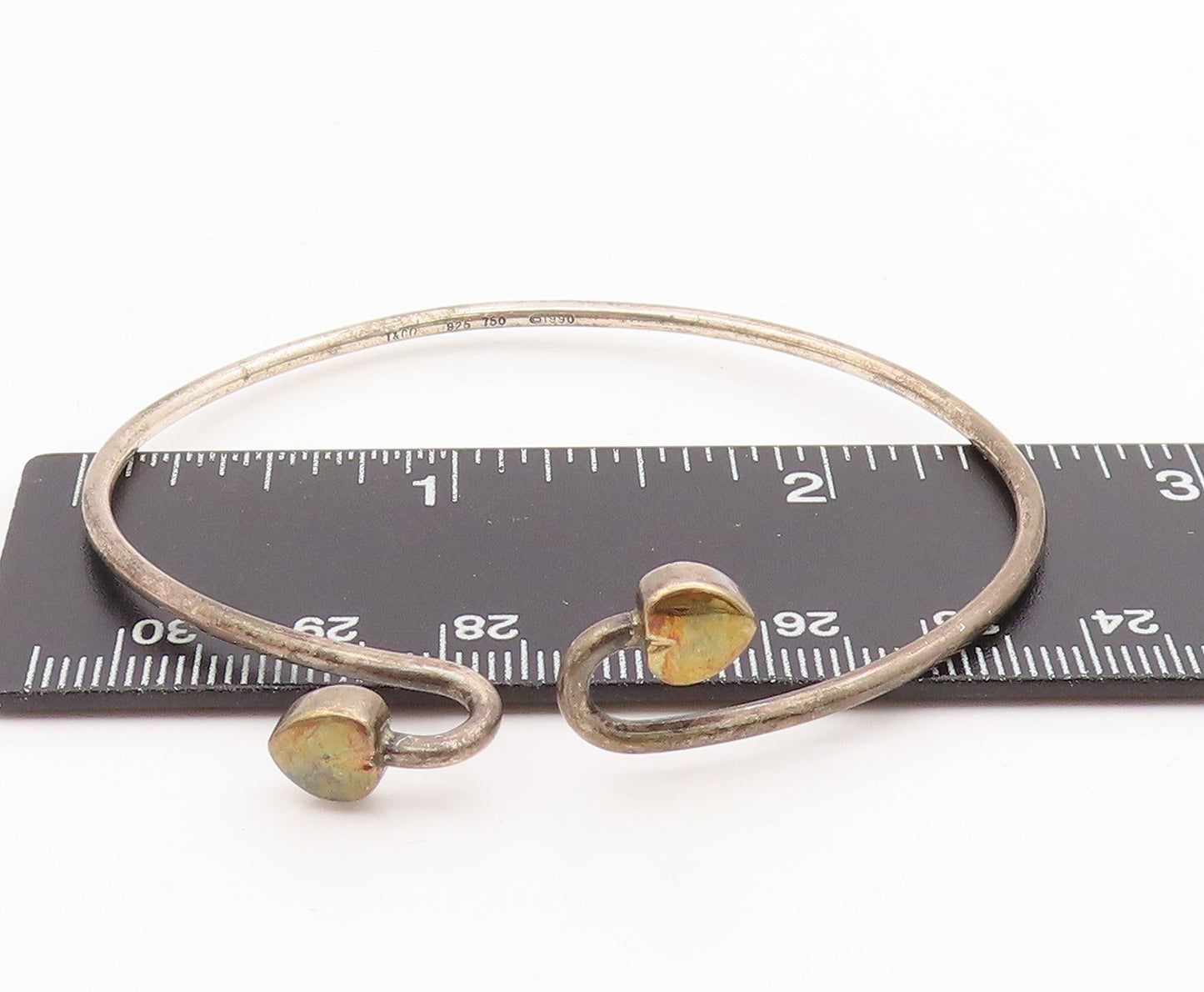 18k Gold & 925 Sterling Silver Vintage Bracelet TIFFANY Dual Love Heart  BT11513