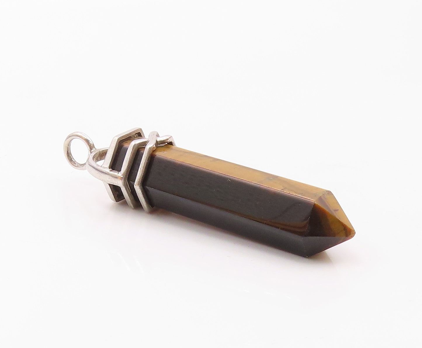 925 Sterling Silver  Vintage Tiger's Eye Wand Minimalist Pendant  PT19692