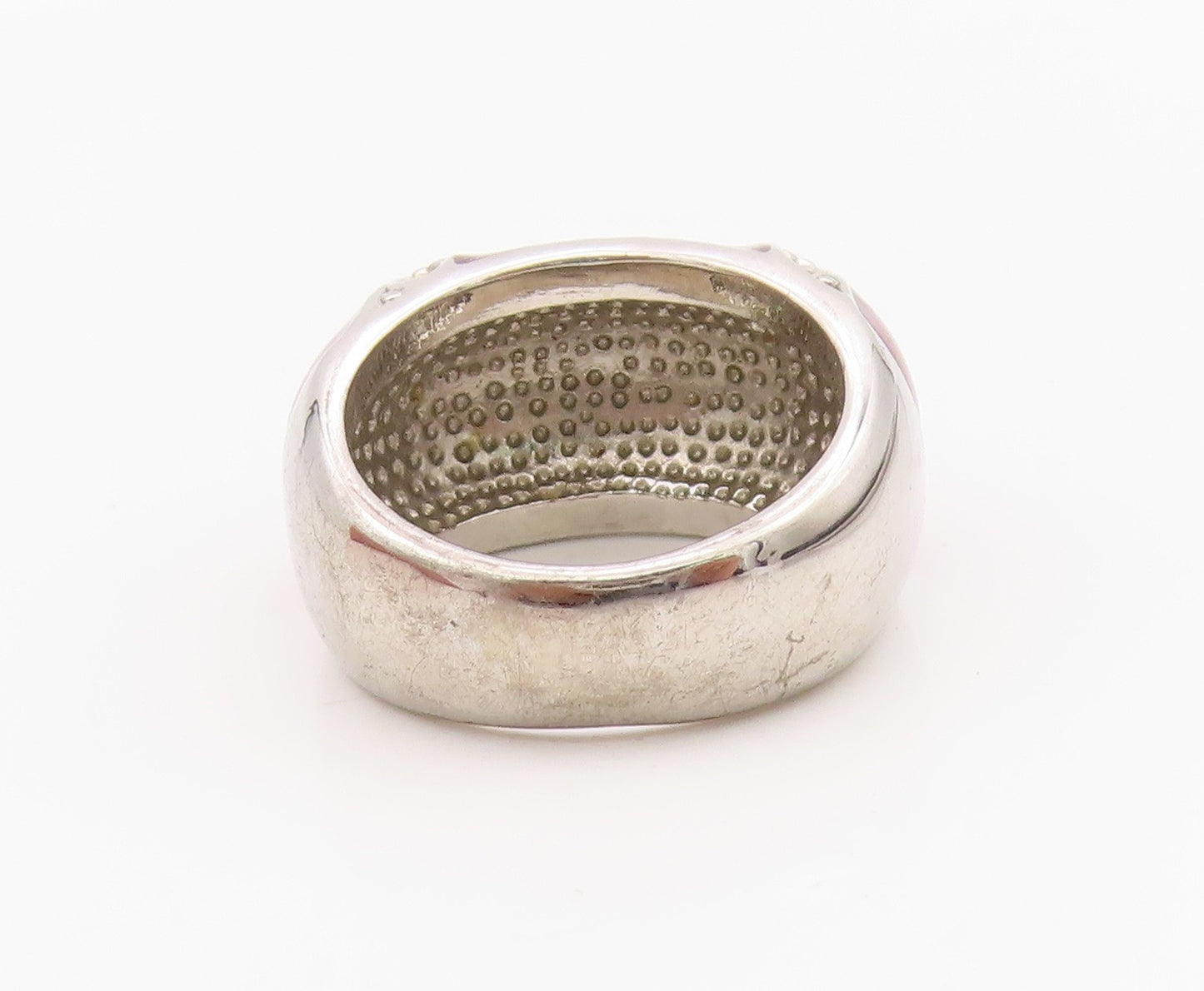 925 Sterling Silver Vintage Ring Classic Enameled CZ Dome Band  Sz 6  RG36268