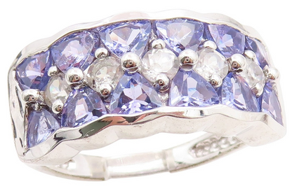 925 Sterling Silver Vintage Ring Tanzanite & CZ Statement Band  Sz 9  RG35000