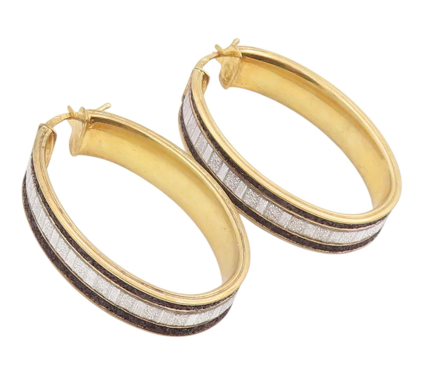 925 Sterling Silver Vintage Earrings Gold Plated Modernist Oval Hoop  EG14235