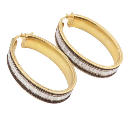 925 Sterling Silver Vintage Earrings Gold Plated Modernist Oval Hoop  EG14235