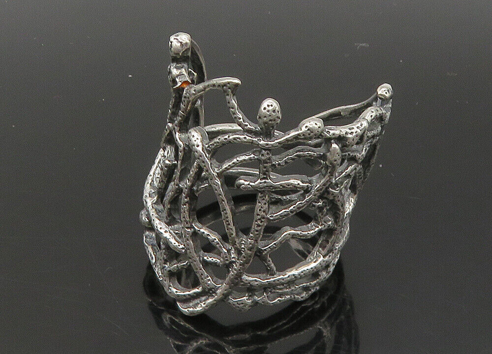 DESIGNER 925 Silver  Vintage Shiny Large Sculpted Band Ring Sz 12  RG23252