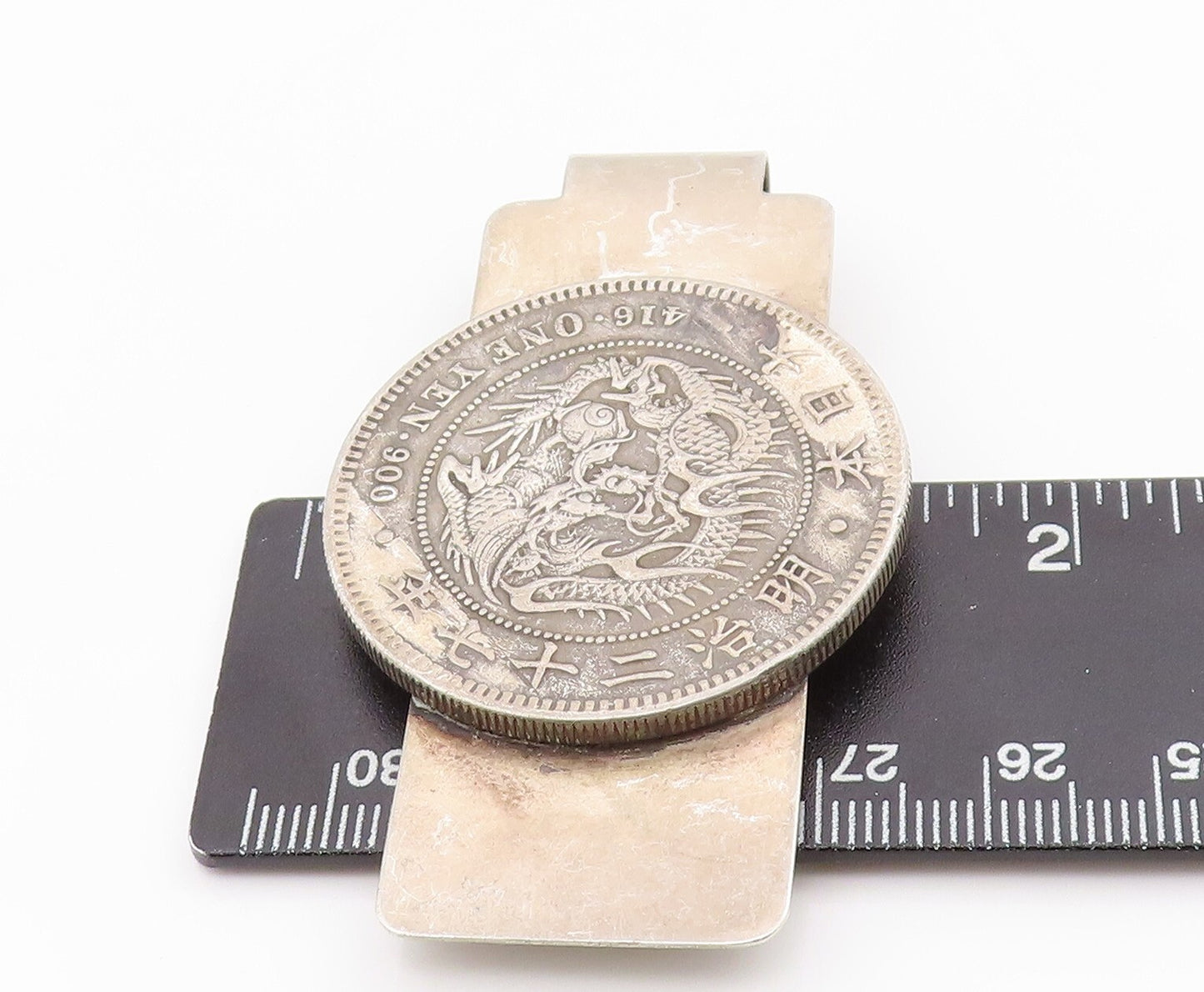 925 Sterling Silver Vintage Money Clip Solid Dark Tone Chinese Export  TR3875