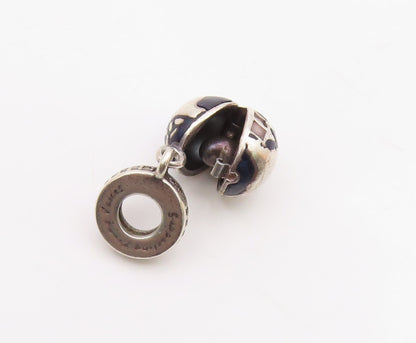 PANDORA 925 Silver  Vintage Enamel & Cubic Zirconia Globe Pendant  PT21819