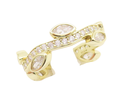925 Sterling Silver Vintage Ring Gold Plated Leaf Cut CZ Inlay  Sz 7  RG29507