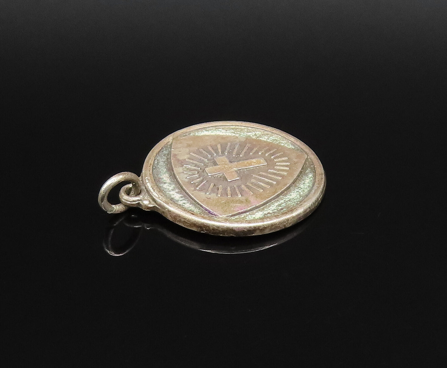 HAYWARD 925 Silver  Vintage Religious Cross Round Medal Pendant  PT21520