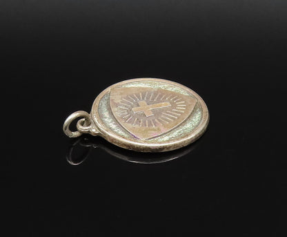 HAYWARD 925 Silver  Vintage Religious Cross Round Medal Pendant  PT21520
