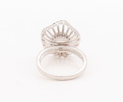 925 Sterling Silver Vintage Ring Onyx & CZ Beaded Designer Flower  Sz 6  RG28529