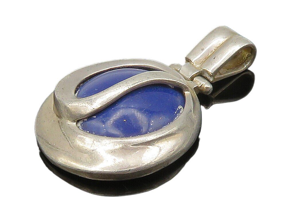 925 Sterling Silver  Vintage Cabochon Cut Lapis Lazuli Hinge Pendant  PT12446