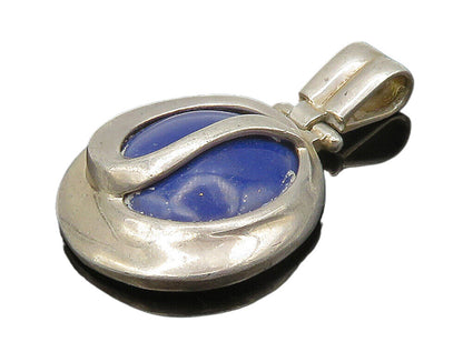 925 Sterling Silver  Vintage Cabochon Cut Lapis Lazuli Hinge Pendant  PT12446