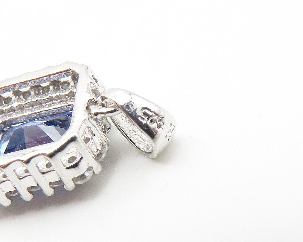 925 Sterling Silver  Shiny Tanzanite & Topaz Square Drop Pendant  PT9313