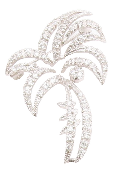 925 Sterling Silver  Vintage Shiny Topaz Island Palm Tree Brooch Pin  BP7885