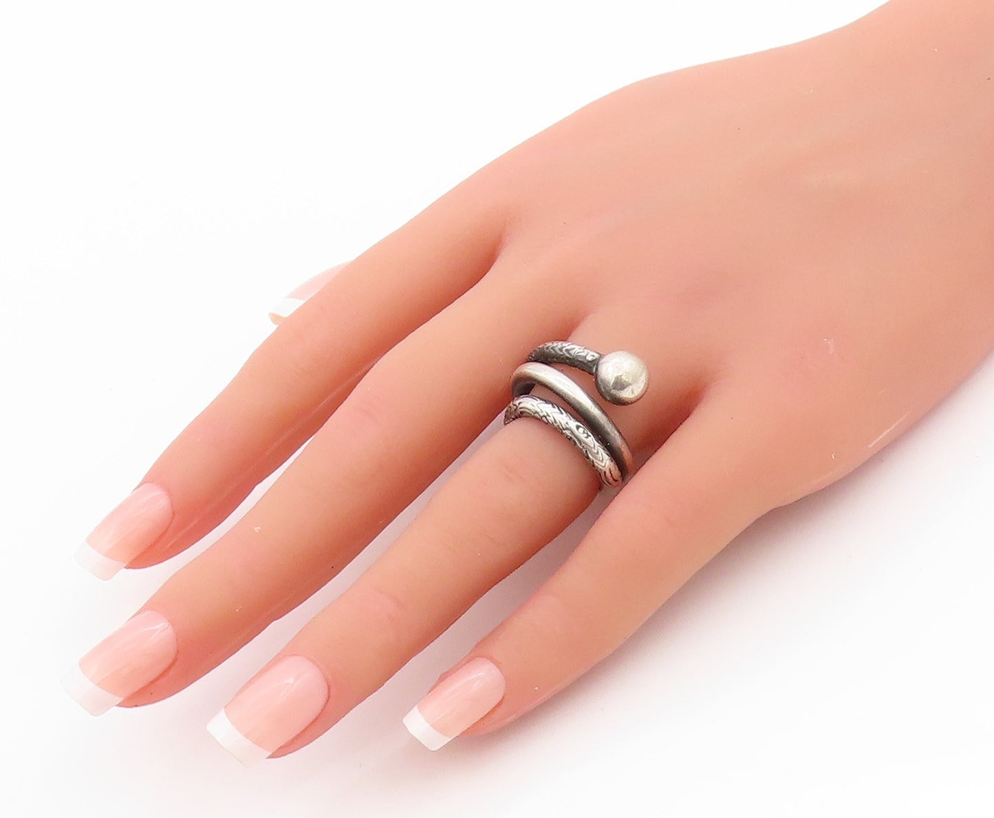 925 Sterling Silver Vintage Ring Etched Spiral Twist With Coil Band Sz 4 RG33463