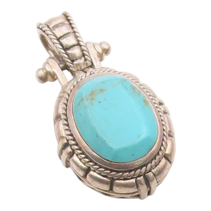 925 Silver  Vintage Rope Twist & Cobbled Edge Turquoise Drop Pendant  PT21510