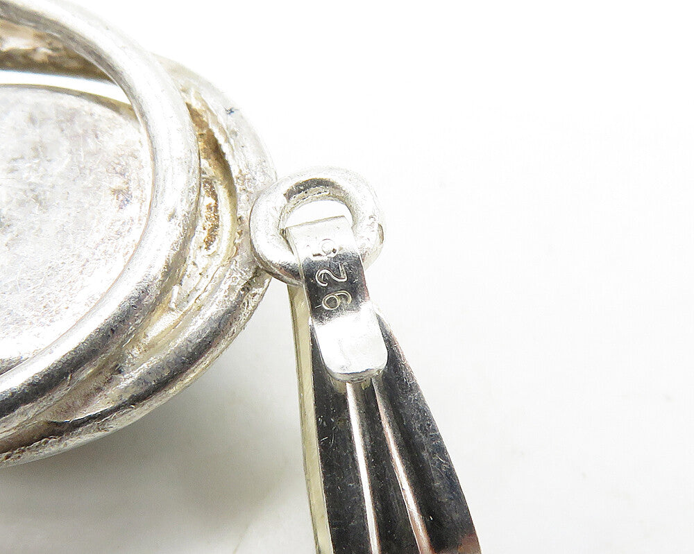 925 Sterling Silver  Vintage Cabochon Cut Hematite Shiny Pendant  PT13901