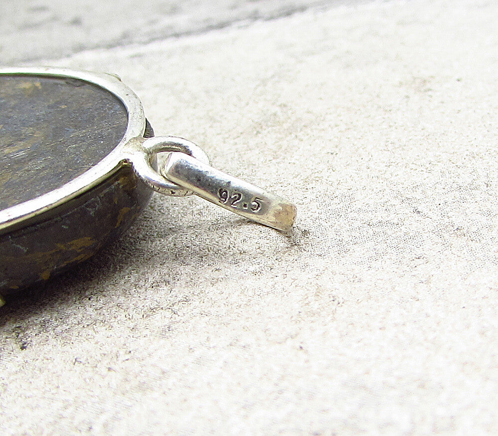 925 Sterling Silver  Vintage Cabochon Cut Jasper Oval Drop Pendant  PT1500