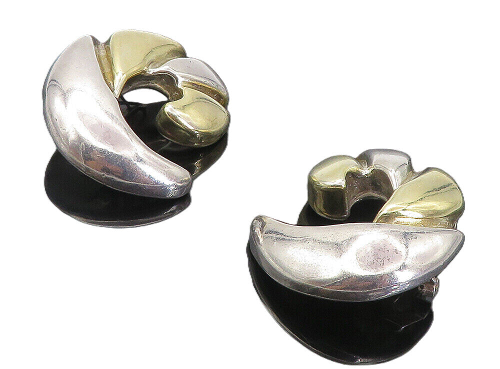 925 Sterling Silver  Vintage Shiny Two Tone Scalloped Drop Earrings  EG3973