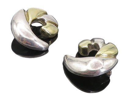 925 Sterling Silver  Vintage Shiny Two Tone Scalloped Drop Earrings  EG3973