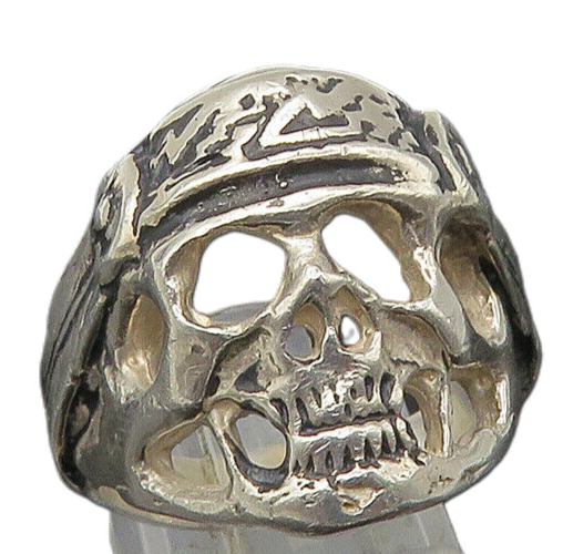 925 Sterling Silver  Vintage Shiny Skeleton Head Biker Ring Sz 9  RG22318
