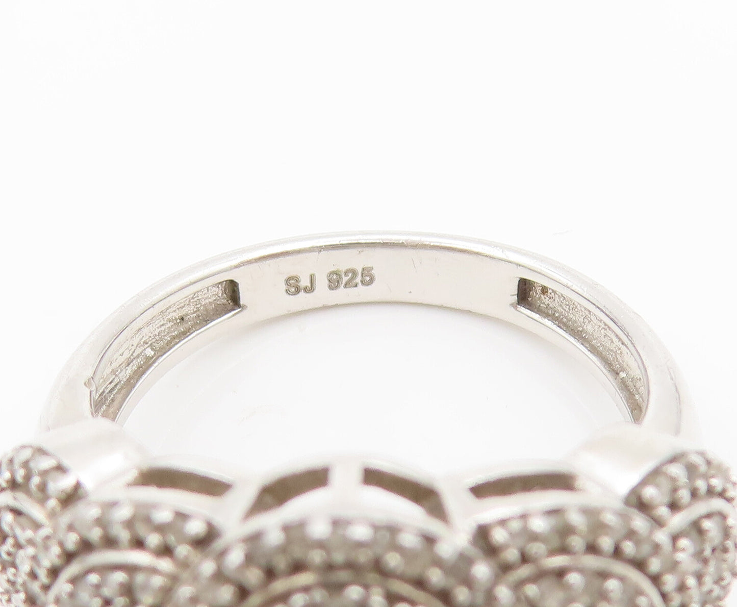 925 Sterling Silver  Vintage Intricate Circles Diamonds Ring Sz 6  RG26857