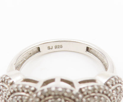 925 Sterling Silver  Vintage Intricate Circles Diamonds Ring Sz 6  RG26857