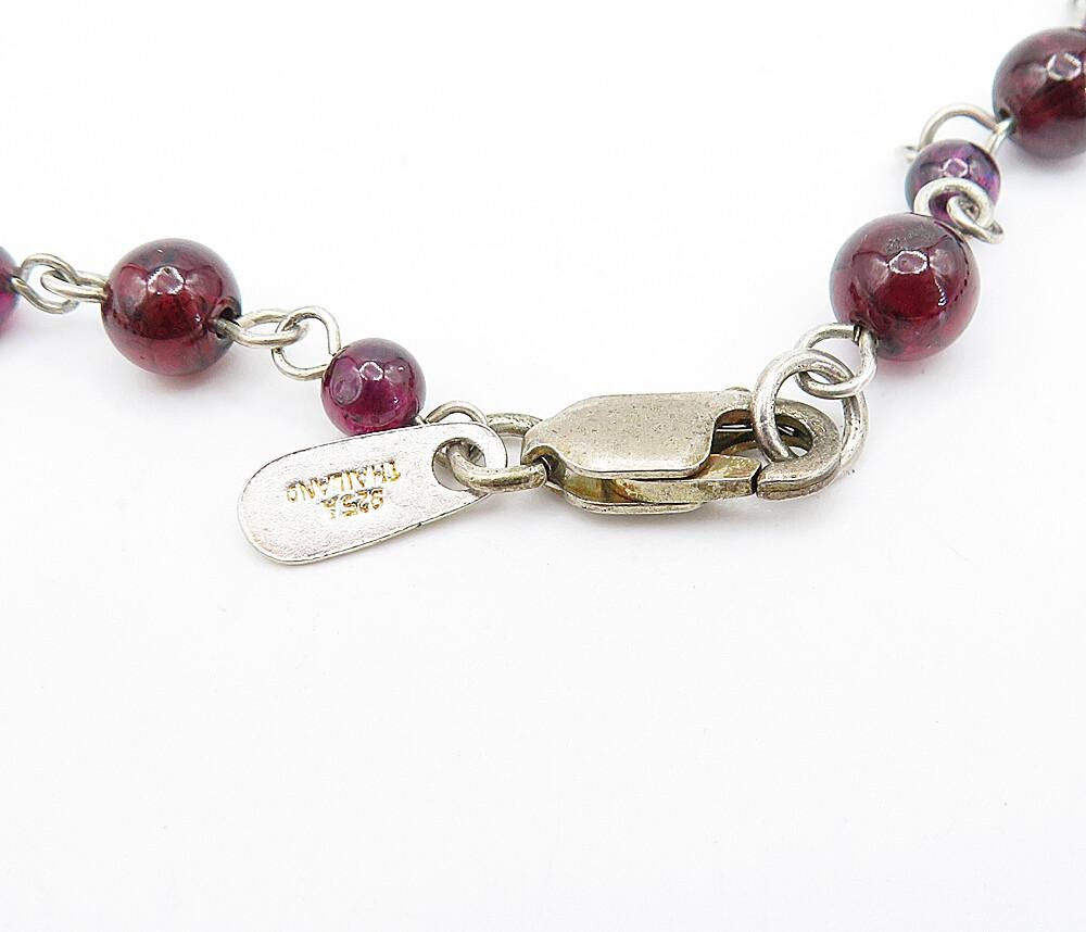 925 Sterling Silver Vintage Red Topaz Ball Beaded Chain Necklace NE1127
